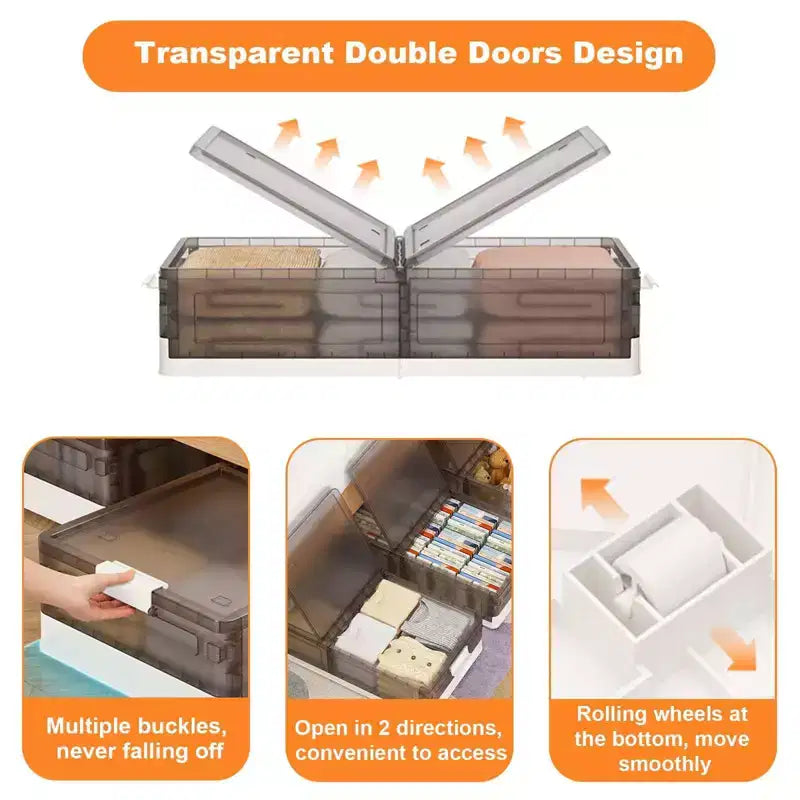 2-Pack Under Bed Storage Containers with Lids, Clear Plastic Bins with Latches, Stackable Underbed Organizer Boxes for Clothes, Shoes, Towels