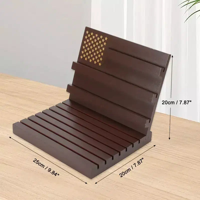 Coin Display Holder - Red Brown Wood, 11-Row, Holds 80 Coins