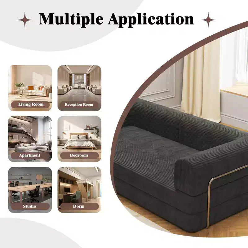 Convertible Sleeper Sofa Bed, 78 Boneless Couch with Fixed-Shape Frame, Corduroy Loveseat Floor Sofa, Folding Mattress Couch for Living Room