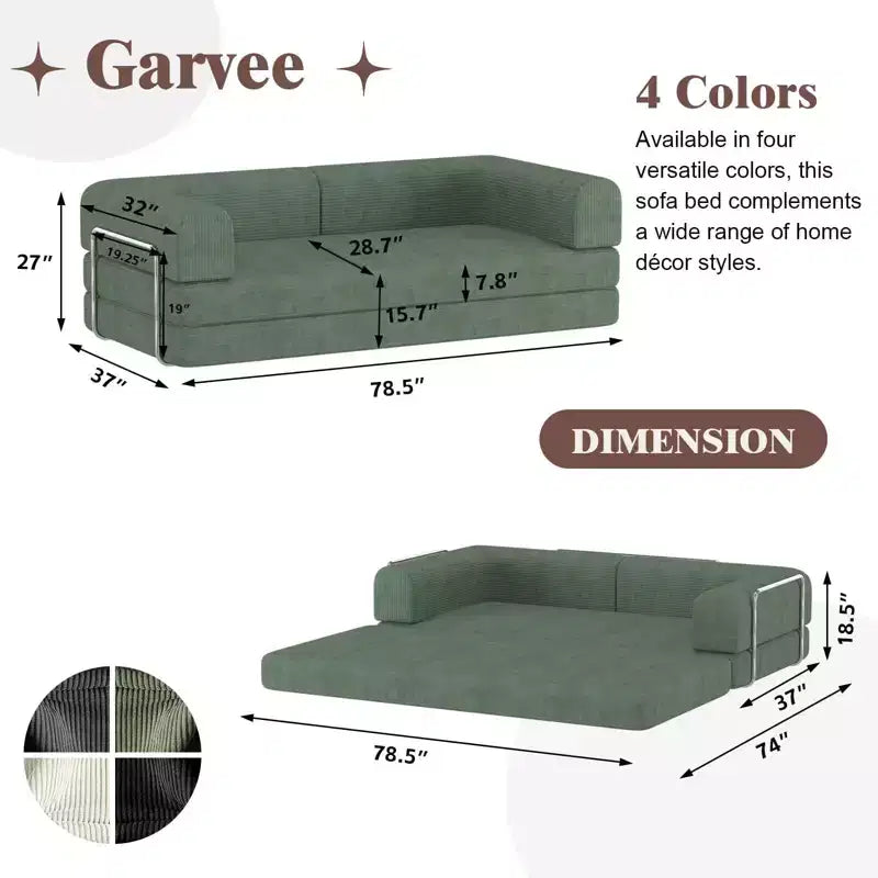 Convertible Sleeper Sofa Bed, 78 Boneless Couch with Fixed-Shape Frame, Corduroy Loveseat Floor Sofa, Folding Mattress Couch for Living Room