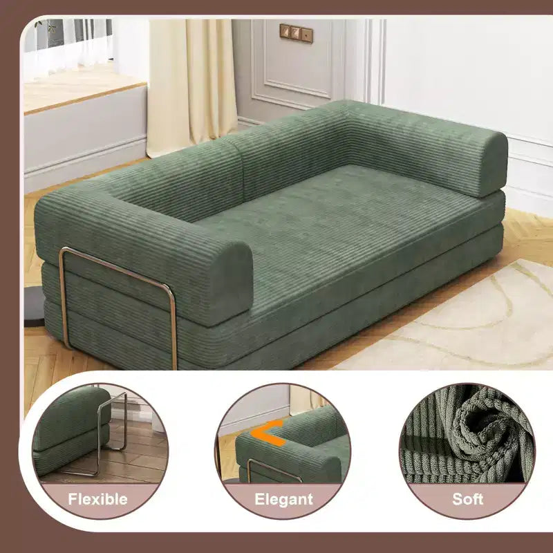 Convertible Sleeper Sofa Bed, 78 Boneless Couch with Fixed-Shape Frame, Corduroy Loveseat Floor Sofa, Folding Mattress Couch for Living Room