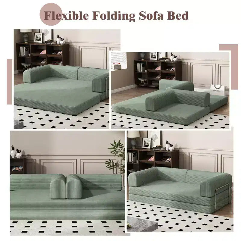 Convertible Sleeper Sofa Bed, 78 Boneless Couch with Fixed-Shape Frame, Corduroy Loveseat Floor Sofa, Folding Mattress Couch for Living Room