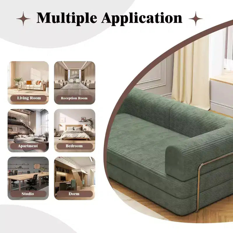 Convertible Sleeper Sofa Bed, 78 Boneless Couch with Fixed-Shape Frame, Corduroy Loveseat Floor Sofa, Folding Mattress Couch for Living Room