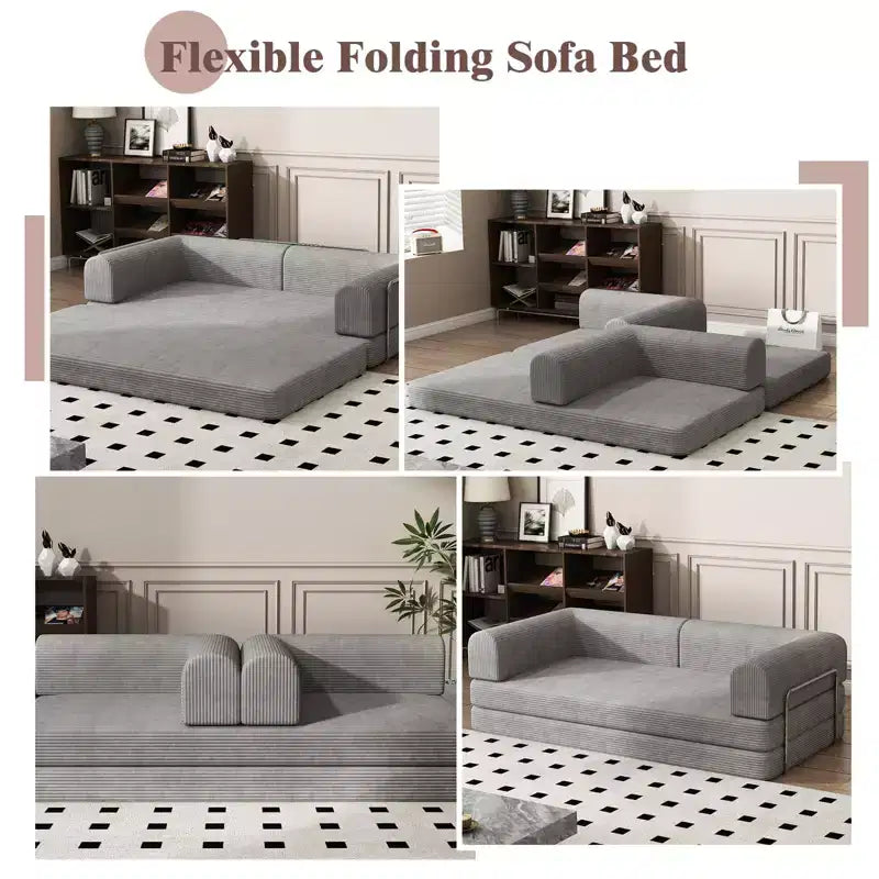 Convertible Sleeper Sofa Bed, 78 Boneless Couch with Fixed-Shape Frame, Corduroy Loveseat Floor Sofa, Folding Mattress Couch for Living Room