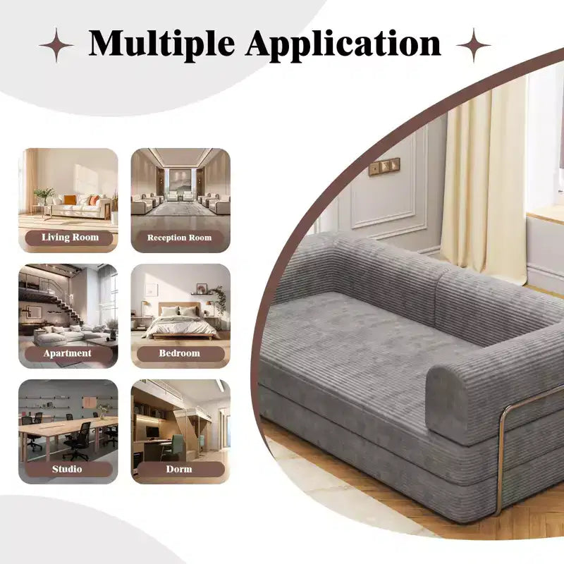 Convertible Sleeper Sofa Bed, 78 Boneless Couch with Fixed-Shape Frame, Corduroy Loveseat Floor Sofa, Folding Mattress Couch for Living Room