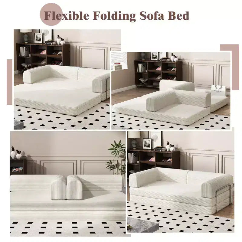 Convertible Sleeper Sofa Bed, 78 Boneless Couch with Fixed-Shape Frame, Corduroy Loveseat Floor Sofa, Folding Mattress Couch for Living Room