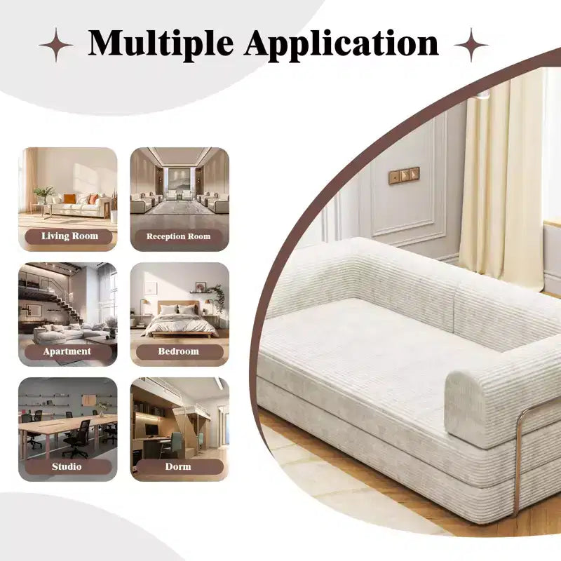 Convertible Sleeper Sofa Bed, 78 Boneless Couch with Fixed-Shape Frame, Corduroy Loveseat Floor Sofa, Folding Mattress Couch for Living Room