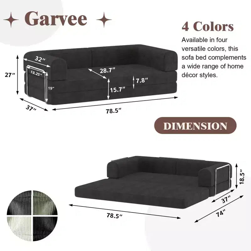 Convertible Sleeper Sofa Bed, 78 Boneless Couch with Fixed-Shape Frame, Corduroy Loveseat Floor Sofa, Folding Mattress Couch for Living Room