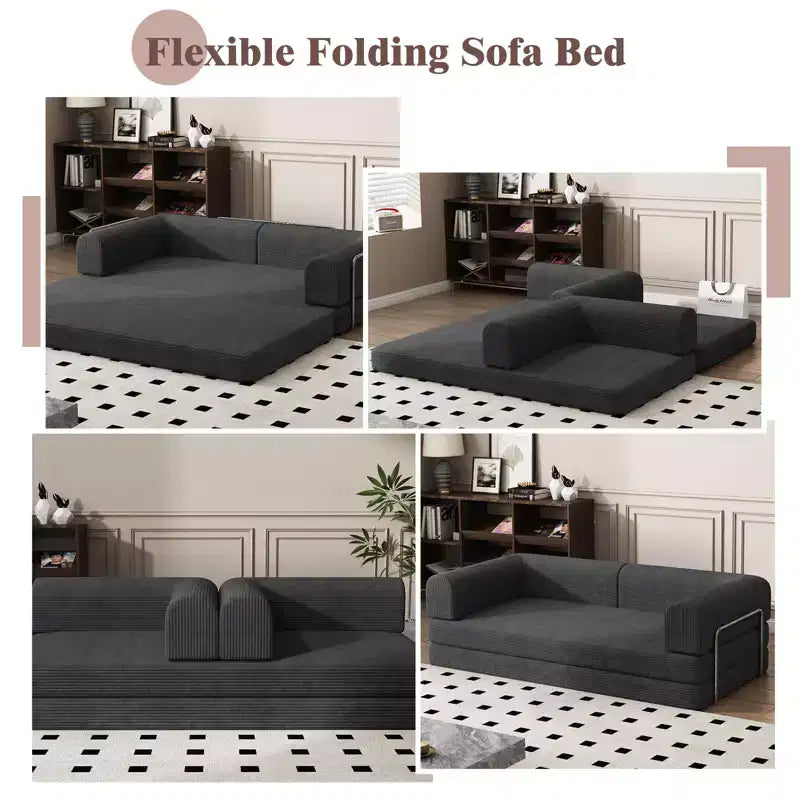 Convertible Sleeper Sofa Bed, 78 Boneless Couch with Fixed-Shape Frame, Corduroy Loveseat Floor Sofa, Folding Mattress Couch for Living Room