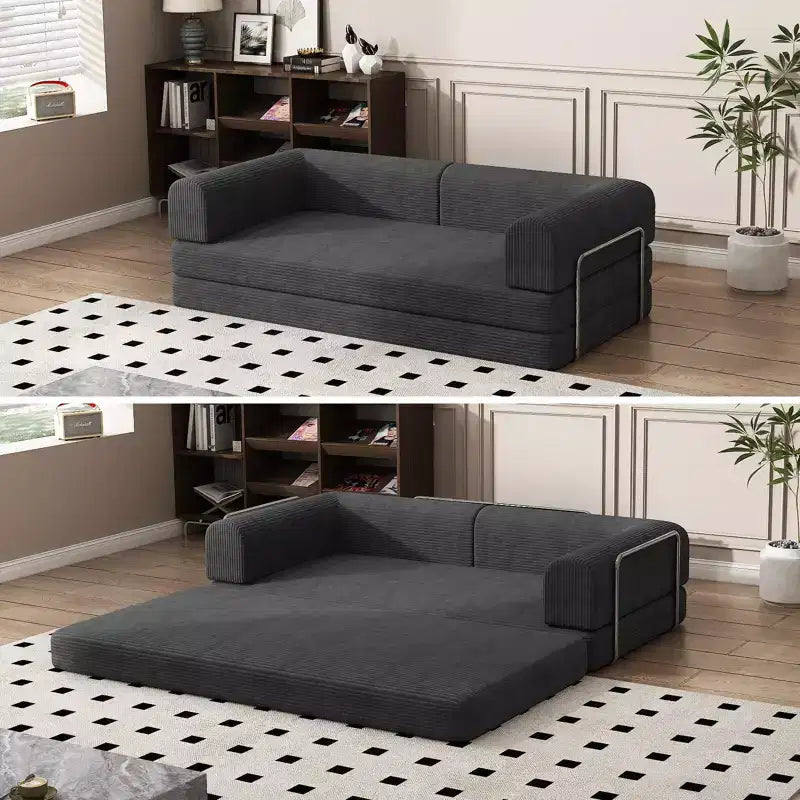 Convertible Sleeper Sofa Bed, 78 Boneless Couch with Fixed-Shape Frame, Corduroy Loveseat Floor Sofa, Folding Mattress Couch for Living Room