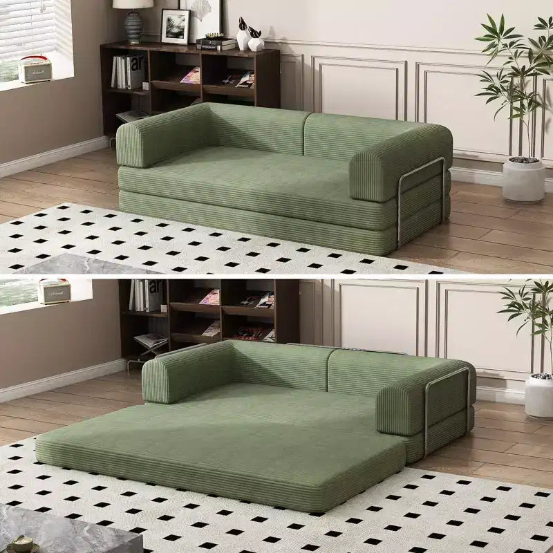 Convertible Sleeper Sofa Bed, 78 Boneless Couch with Fixed-Shape Frame, Corduroy Loveseat Floor Sofa, Folding Mattress Couch for Living Room