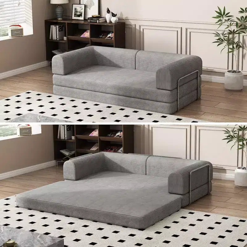 Convertible Sleeper Sofa Bed, 78 Boneless Couch with Fixed-Shape Frame, Corduroy Loveseat Floor Sofa, Folding Mattress Couch for Living Room