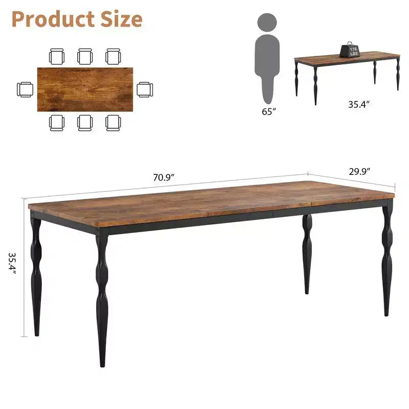 Tavolo da Pranzo Rettangolare per 6 Persone, Tavolo da Cucina Rustico da 180 cm con Ampio Piano