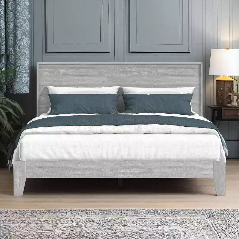 Galano Queen Payne Luxe Bed with Headboard  Dusty Grey Oak