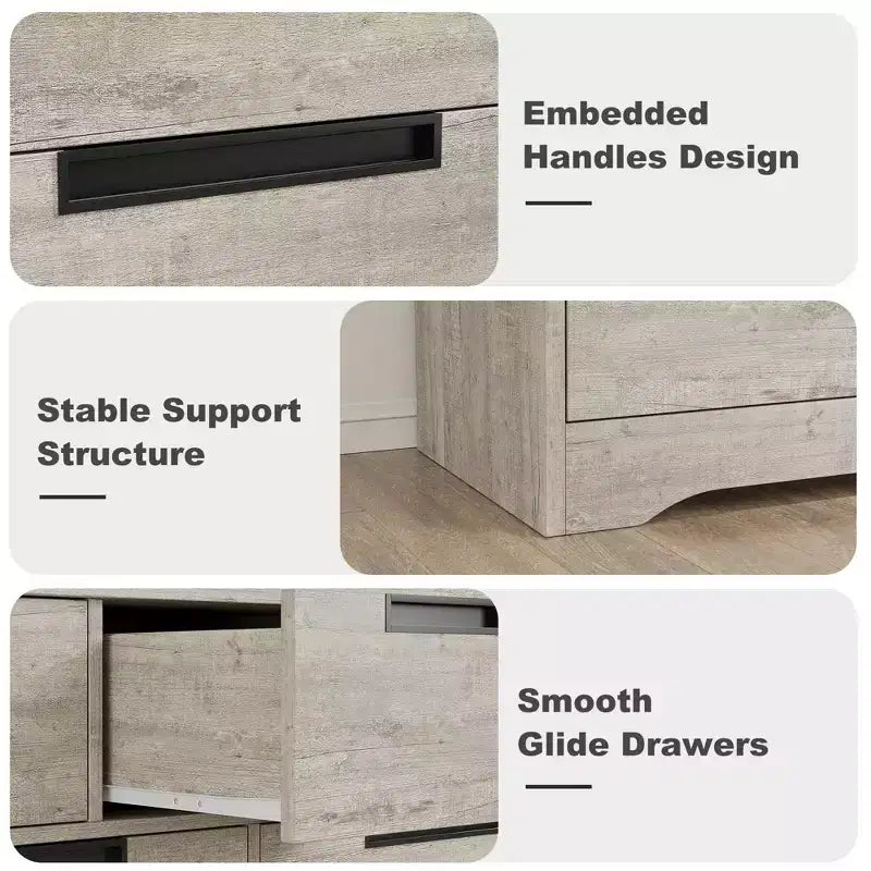 Comò a 7 cassetti per camera da letto, cassettiera in legno da 46,8 pollici con maniglie a incasso, organizer per vestiti, mobile TV per corridoio