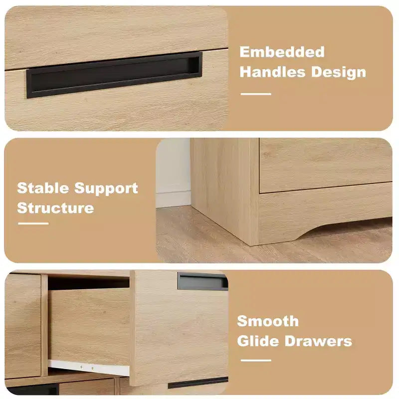 Comò a 7 cassetti per camera da letto, cassettiera in legno da 46,8 pollici con maniglie a incasso, organizer per vestiti, mobile TV per corridoio