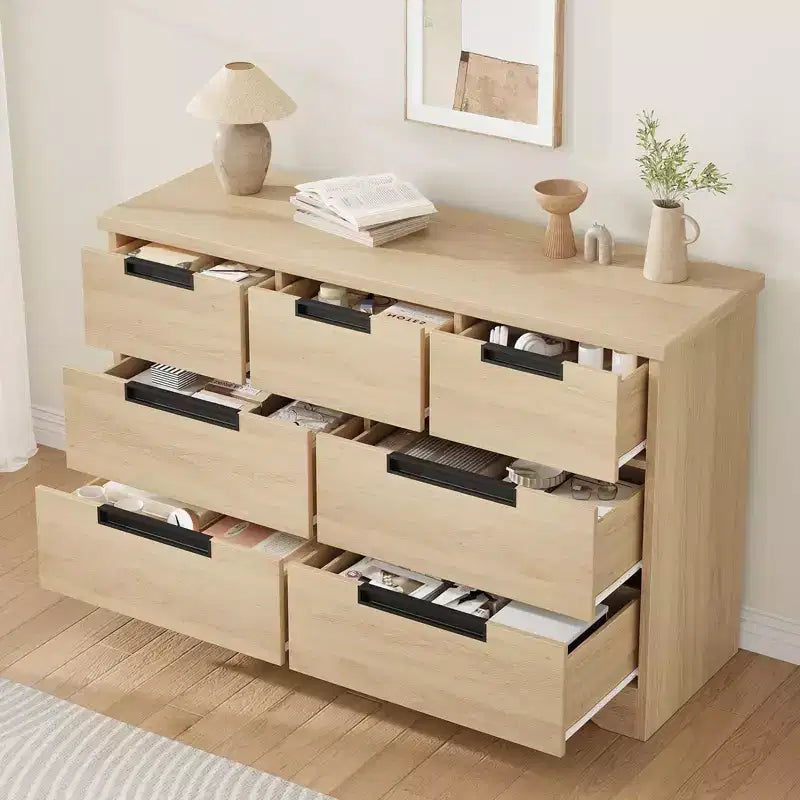 Comò a 7 cassetti per camera da letto, cassettiera in legno da 46,8 pollici con maniglie a incasso, organizer per vestiti, mobile TV per corridoio