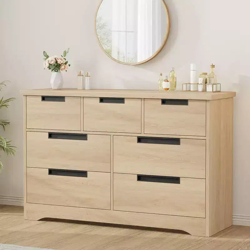 Comò a 7 cassetti per camera da letto, cassettiera in legno da 46,8 pollici con maniglie a incasso, organizer per vestiti, mobile TV per corridoio