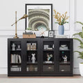 PexFix 62 W x 36 H Large Sideboard Buffet Cabinet with 4 Glass Doors 2 Adjustable Shelves for Kitchen Living/Dinning Room Bedroom Entryway Black