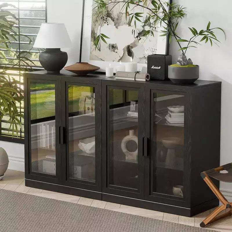 PexFix 62 L x 36 H Grande Credenza Madia Buffet con 4 Ante in Vetro 2 Ripiani Regolabili per Cucina Soggiorno/Sala da Pranzo Camera da Letto Ingresso Nero