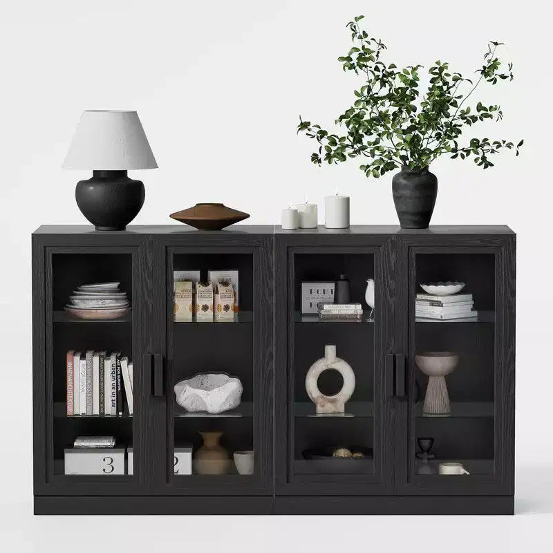 PexFix 62 L x 36 H Grande Credenza Madia Buffet con 4 Ante in Vetro 2 Ripiani Regolabili per Cucina Soggiorno/Sala da Pranzo Camera da Letto Ingresso Nero