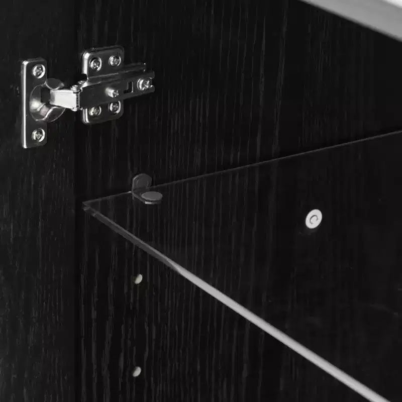 PexFix 62 L x 36 H Grande Credenza Madia Buffet con 4 Ante in Vetro 2 Ripiani Regolabili per Cucina Soggiorno/Sala da Pranzo Camera da Letto Ingresso Nero