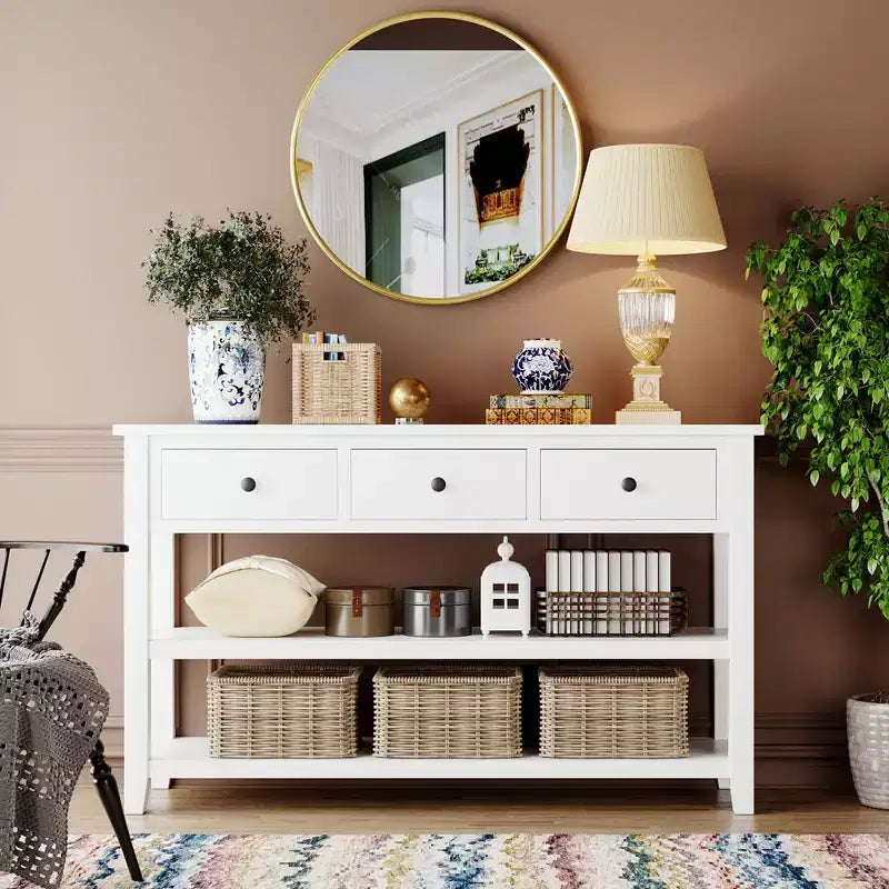 GDFStudio Peggy 50 Console Table with Drawers and Open Shelves