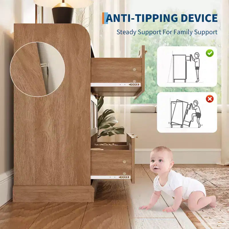 Comò a 6 cassetti per camera da letto, cassettiera in rattan da 120 cm con maniglie in metallo, organizer per vestiti in legno, mobile TV per corridoio