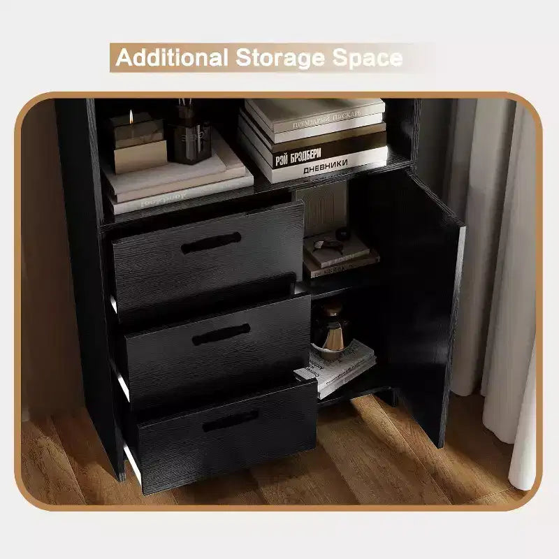 Libreria a 6 ripiani Acekool con anta e 3 cassetti, libreria alta 71 pollici, 3 ripiani aperti, mobiletto, per ufficio o camera da letto