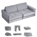 VEVOR Modular Kids Play Couch, Sectional Toddler Sofa with Armrests, 28D Sponge & Short Pile, Convertible Kids Modular Couch, 14 Pcs, Gray