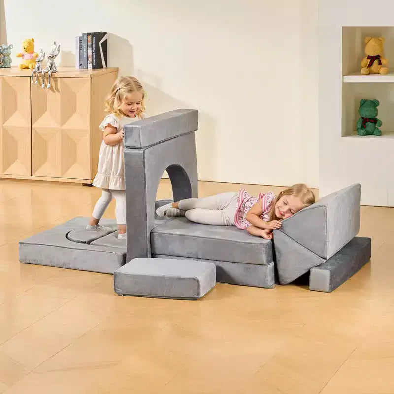 Divano da gioco componibile per bambini VEVOR, divano componibile per bambini con braccioli, spugna 28D e pelo corto, divano componibile convertibile per bambini, 14 pezzi, grigio