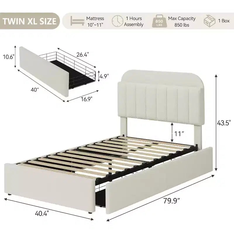 COZONY Struttura Letto Singolo/Singolo XL con Cassetti Contenitore