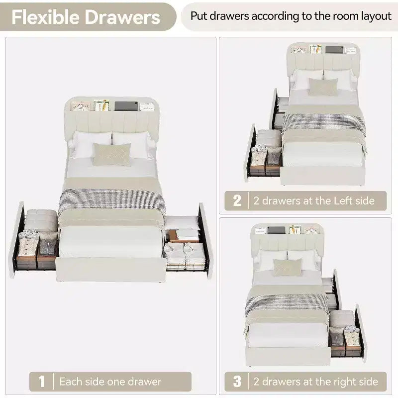 COZONY Struttura Letto Singolo/Singolo XL con Cassetti Contenitore