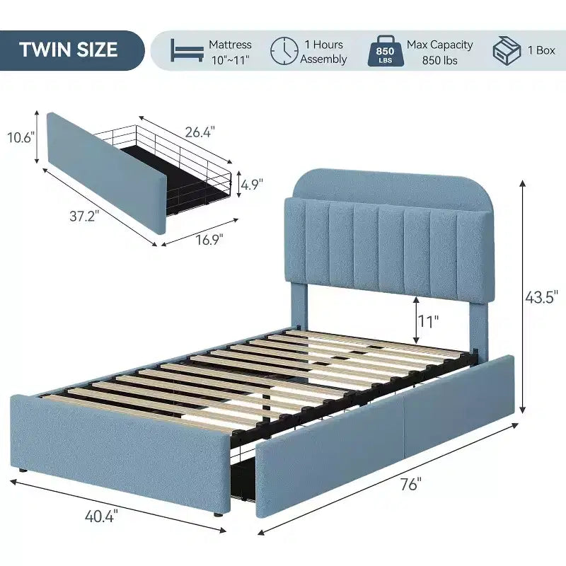 COZONY Struttura Letto Singolo/Singolo XL con Cassetti Contenitore