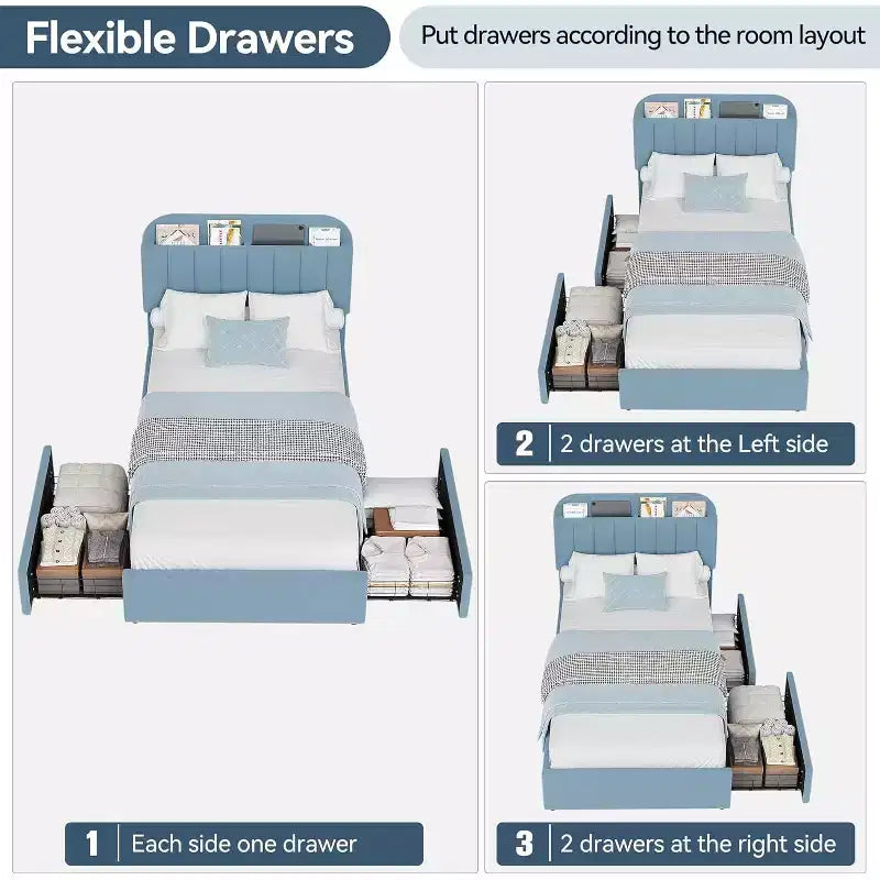 COZONY Struttura Letto Singolo/Singolo XL con Cassetti Contenitore