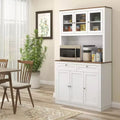 Okak 71in Mordern Pantry Cabinet, Freestanding Tall Cabinet with Hutch, 2 Drawers and 5 Doors, Storage Cabinet for Kitchen, White