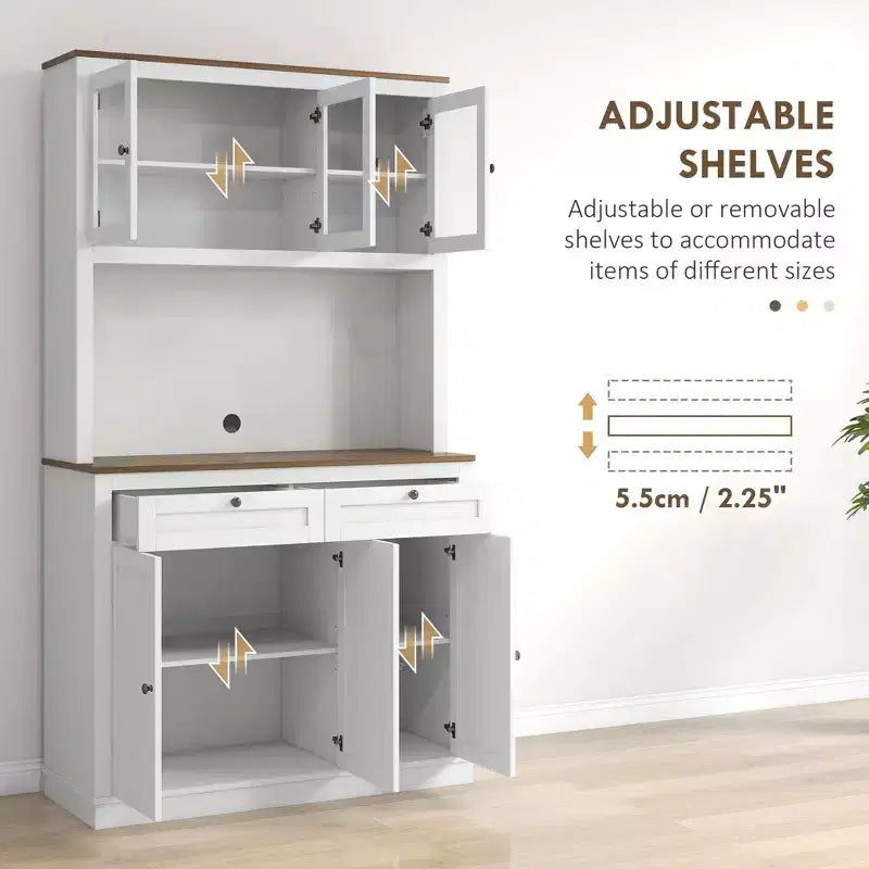Okak 71in Dispensa Moderna, Armadio Alto Indipendente con Credenza, 2 Cassetti e 5 Ante, Armadio Contenitore per Cucina, Bianco