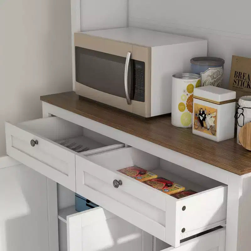 Okak 71in Dispensa Moderna, Armadio Alto Indipendente con Credenza, 2 Cassetti e 5 Ante, Armadio Contenitore per Cucina, Bianco