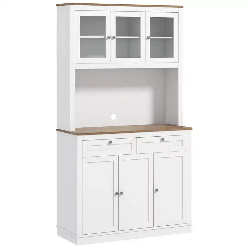 Okak 71in Dispensa Moderna, Armadio Alto Indipendente con Credenza, 2 Cassetti e 5 Ante, Armadio Contenitore per Cucina, Bianco