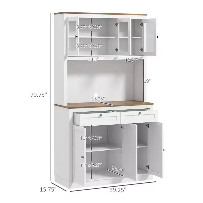Okak 71in Dispensa Moderna, Armadio Alto Indipendente con Credenza, 2 Cassetti e 5 Ante, Armadio Contenitore per Cucina, Bianco