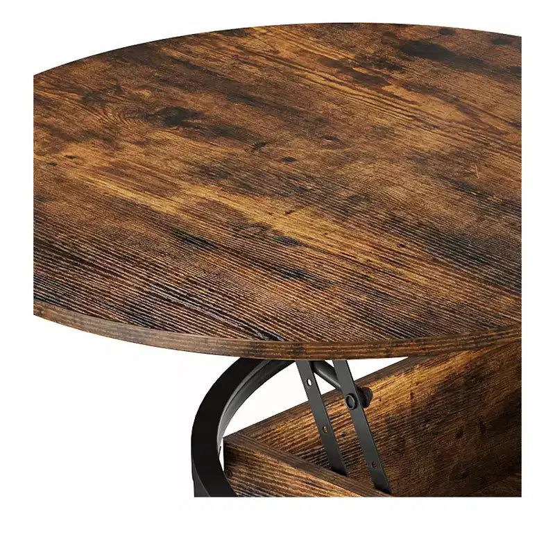 Tavolino da caffè rotondo con piano sollevabile, contenitore e scomparto nascosto, piccolo tavolo centrale in legno stile rustico
