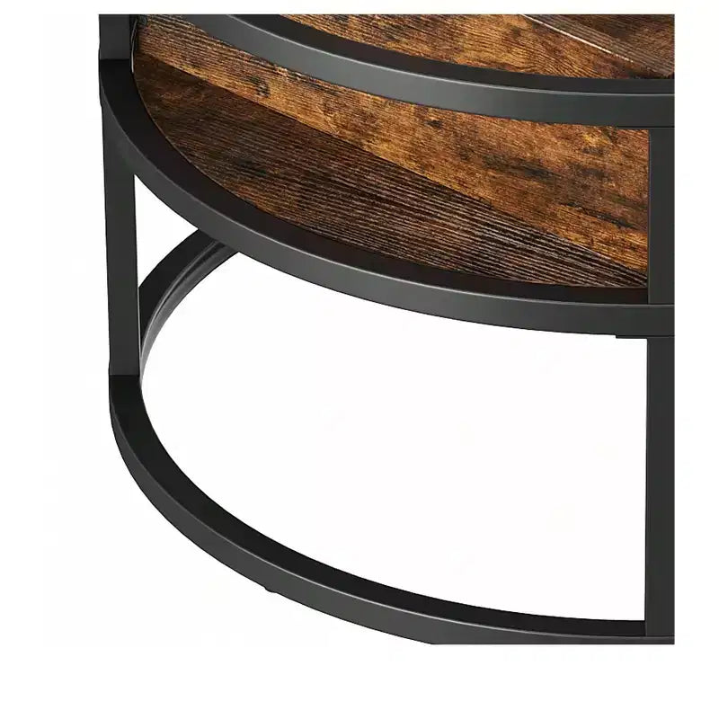 Tavolino da caffè rotondo con piano sollevabile, contenitore e scomparto nascosto, piccolo tavolo centrale in legno stile rustico