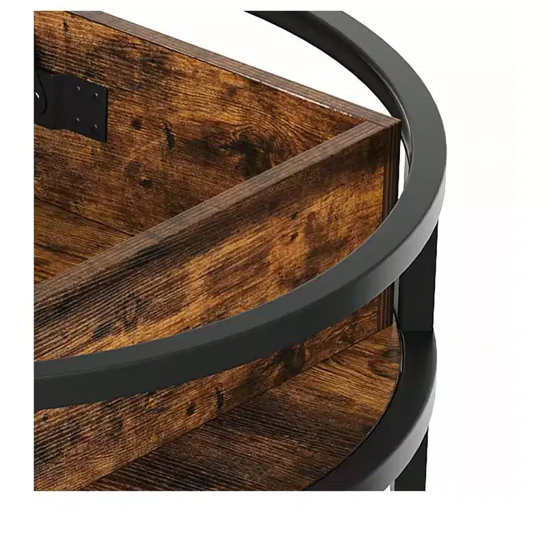 Tavolino da caffè rotondo con piano sollevabile, contenitore e scomparto nascosto, piccolo tavolo centrale in legno stile rustico