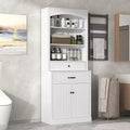 Okak Matte White Bathroom Storage Cabinet with 3 Shelves,2 Drawers&2 Doors,Anti-Tipping Bathroom Cabinet