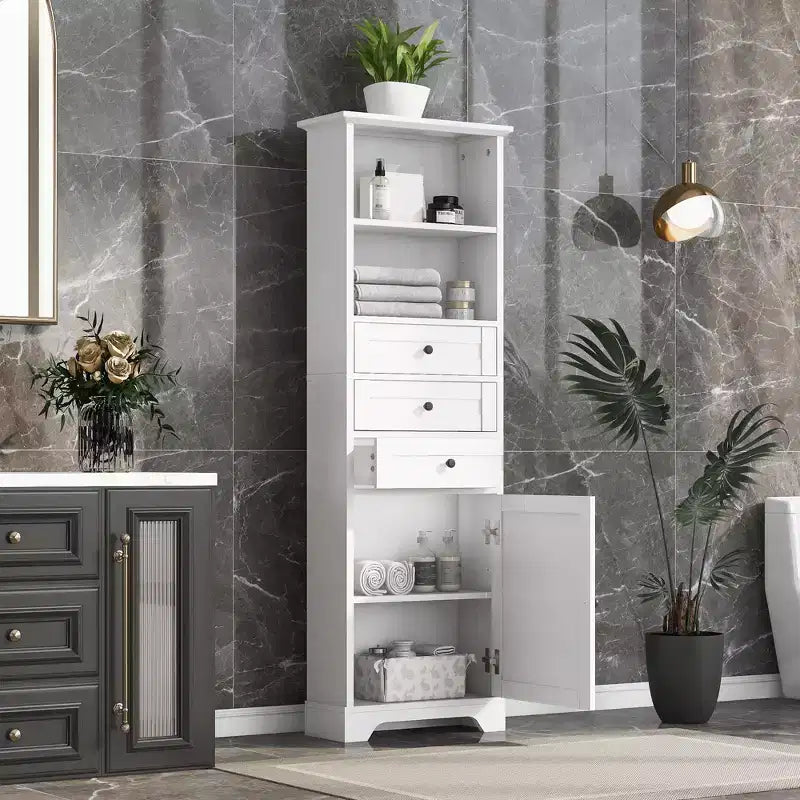 Mobiletto da Bagno Indipendente Okak a 3 Cassetti, Armadietto Alto, Mobiletto da Terra per Bagno con Ripiani Regolabili per Soggiorno/Ufficio, Bianco