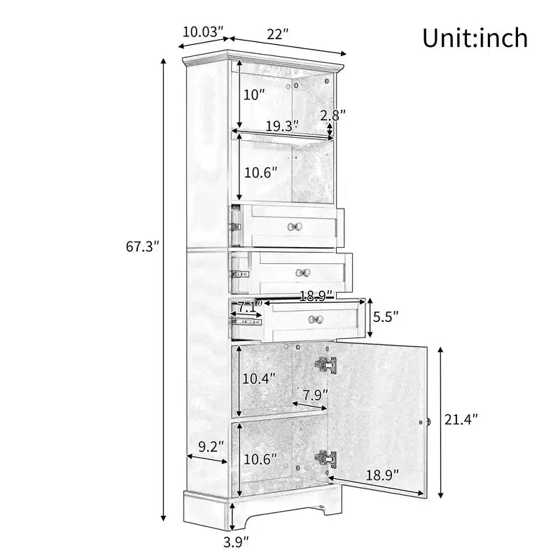 Mobiletto da Bagno Indipendente Okak a 3 Cassetti, Armadietto Alto, Mobiletto da Terra per Bagno con Ripiani Regolabili per Soggiorno/Ufficio, Bianco