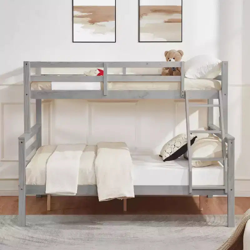 MAYEERTY Letto a castello Twin su Full con scaletta, Struttura letto in legno con sponde alte per bambini, Non richiede rete a doghe/materasso a molle