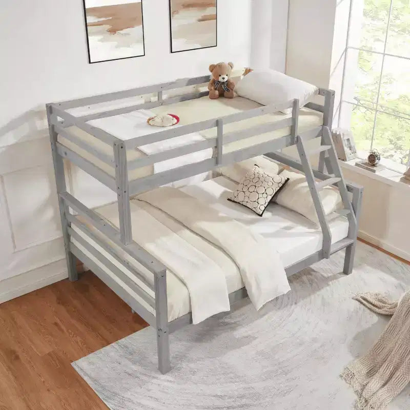 MAYEERTY Letto a castello Twin su Full con scaletta, Struttura letto in legno con sponde alte per bambini, Non richiede rete a doghe/materasso a molle