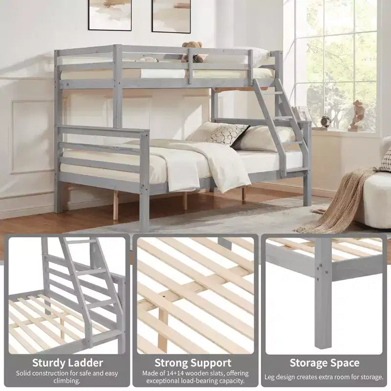 MAYEERTY Letto a castello Twin su Full con scaletta, Struttura letto in legno con sponde alte per bambini, Non richiede rete a doghe/materasso a molle