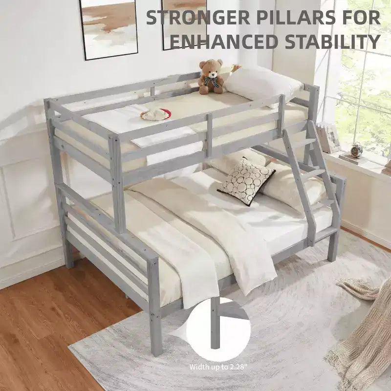 MAYEERTY Letto a castello Twin su Full con scaletta, Struttura letto in legno con sponde alte per bambini, Non richiede rete a doghe/materasso a molle